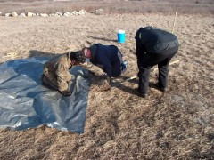 after locating potential UXO, the team carefully excavates