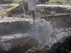 after the demolition blasting, breaking up rock