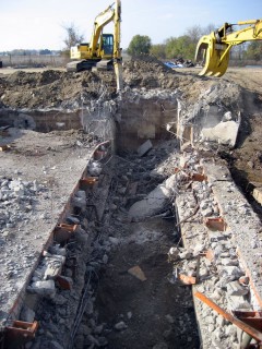 clearing rubble with heavy equipment