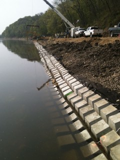 reinforced shoreline protected from ice and high water